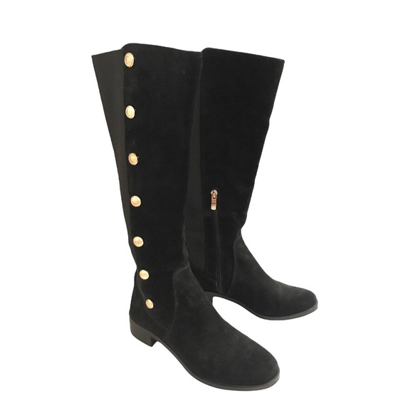 ***SOLD!***EUC Vince Camuto Vacilla suede black gold button riding boots 7 - Picture 2 of 7